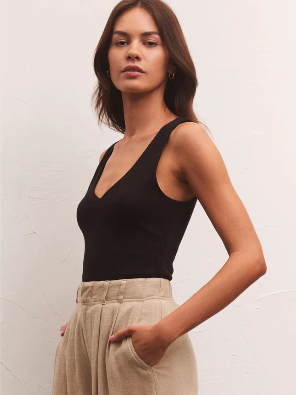 Z Supply Black Ribbed Scoop Neck Tank